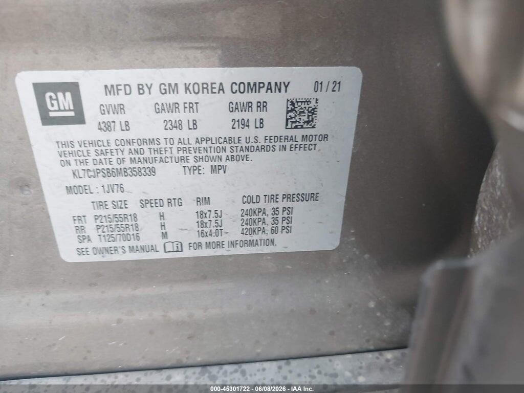 KL7CJPSB6MB358339 2021 CHEVROLET TRAX photo no. 9