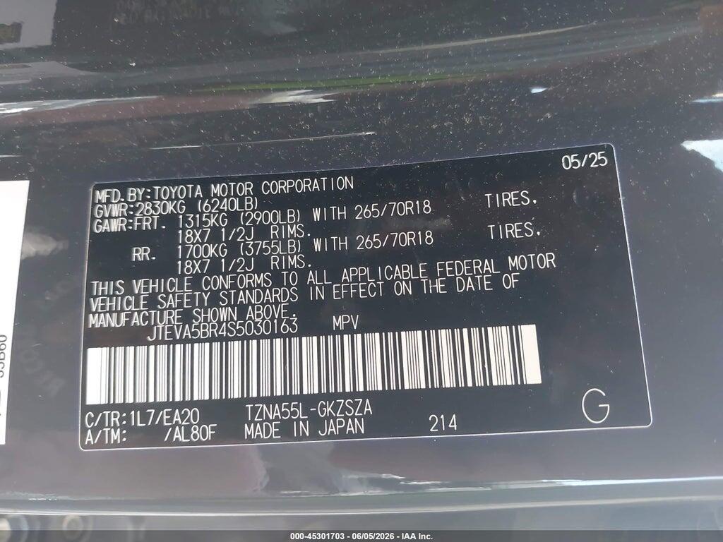 JTEVA5BR4S5030163 2025 TOYOTA 4RUNNER photo no. 9
