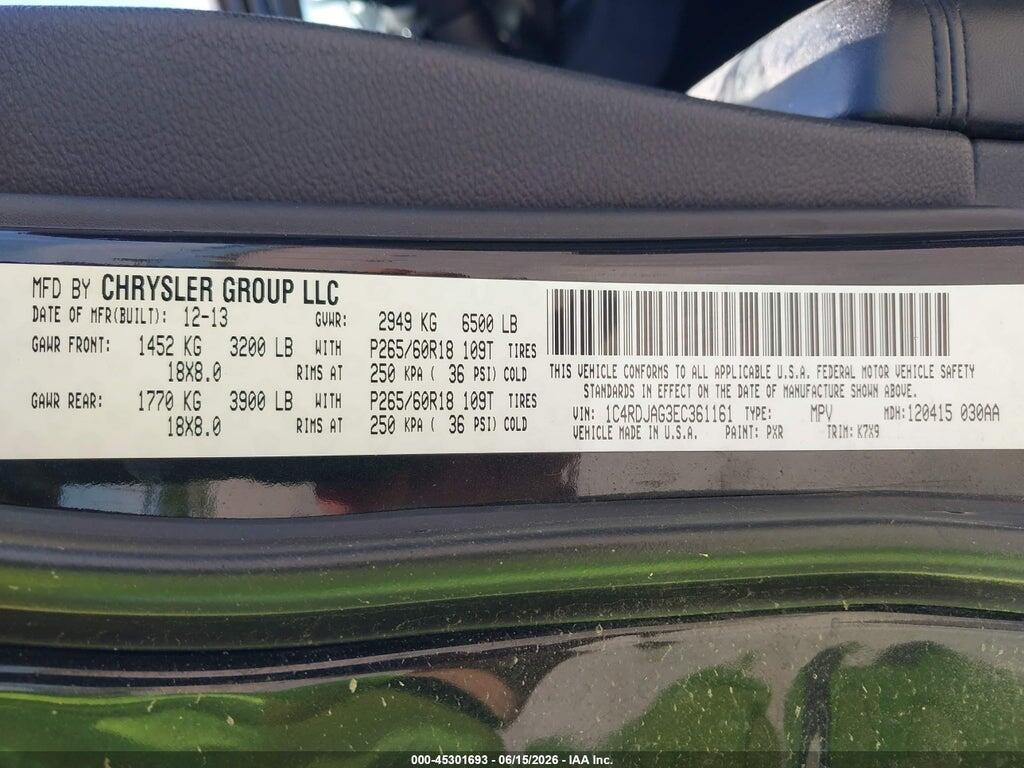 1C4RDJAG3EC361161 2014 DODGE DURANGO photo no. 9