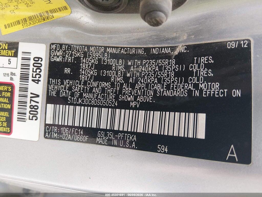 5TDJK3DC8DS050524 2013 TOYOTA SIENNA photo no. 9
