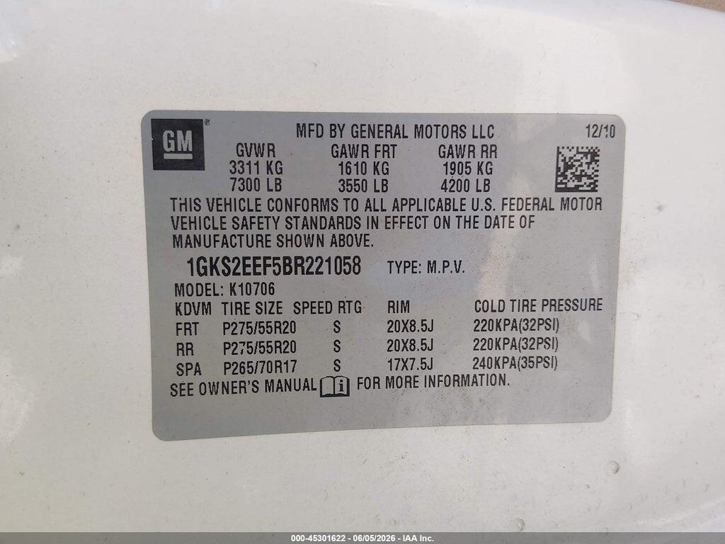 1GKS2EEF5BR221058 2011 GMC YUKON photo no. 9