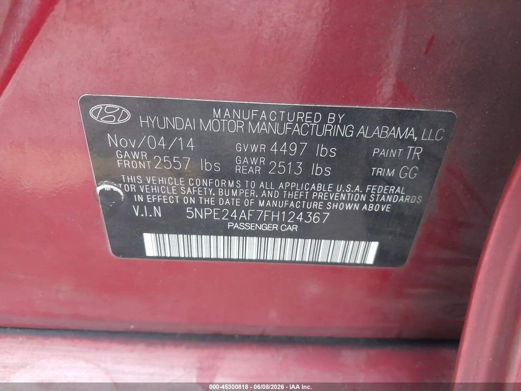 5NPE24AF7FH124367 2015 HYUNDAI SONATA photo no. 9