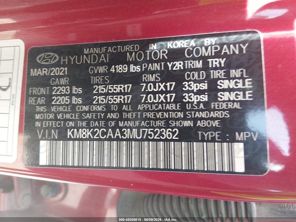 KM8K2CAA3MU752362 2021 HYUNDAI KONA photo no. 9