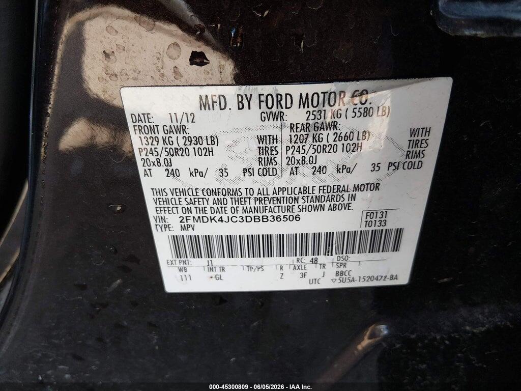 2FMDK4JC3DBB36506 2013 FORD EDGE photo no. 9