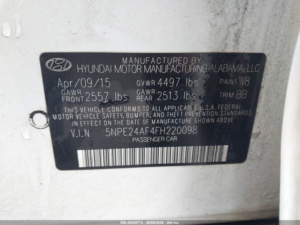 5NPE24AF4FH220098 2015 HYUNDAI SONATA photo no. 9