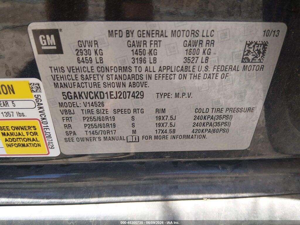 5GAKVCKD1EJ207429 2014 BUICK ENCLAVE photo no. 9
