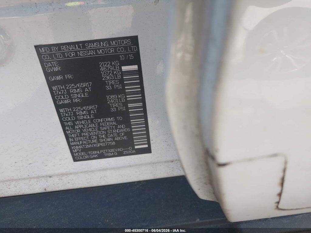 KNMAT2MVXGP617758 2016 NISSAN ROGUE photo no. 9
