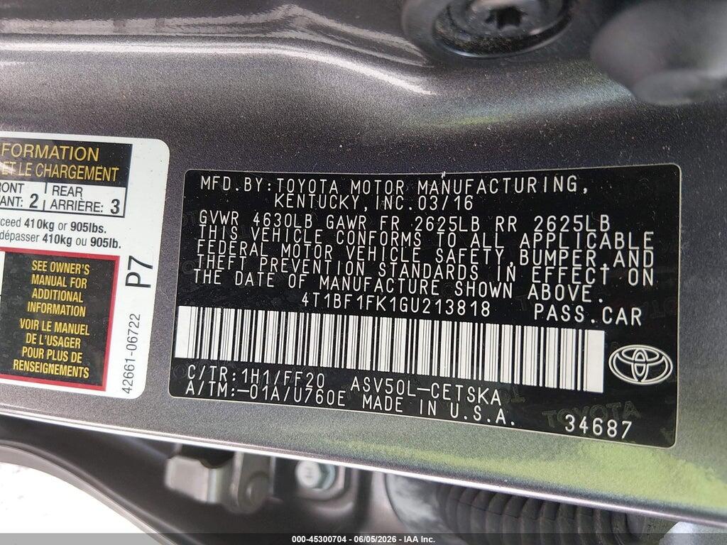 4T1BF1FK1GU213818 2016 TOYOTA CAMRY photo no. 9