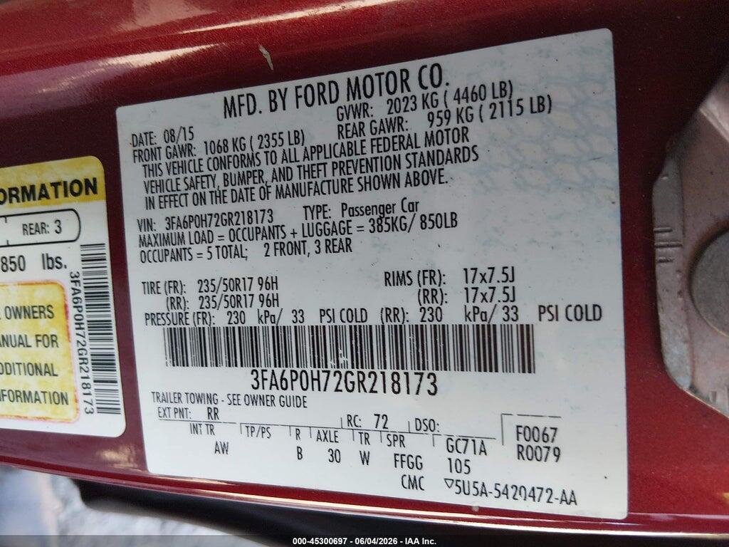 3FA6P0H72GR218173 2016 FORD FUSION photo no. 9