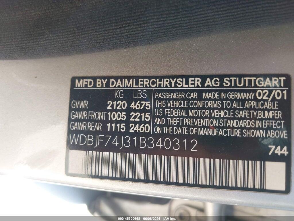 WDBJF74J31B340312 2001 MERCEDES-BENZ E 55 AMG photo no. 9
