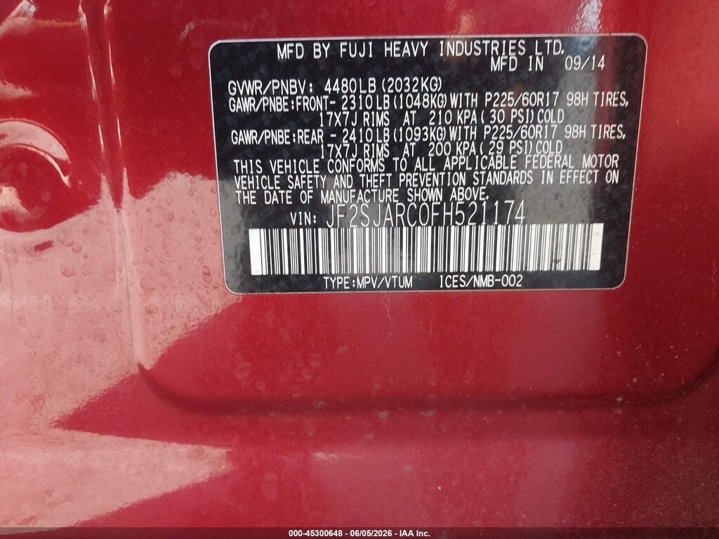 JF2SJARC0FH521174 2015 SUBARU FORESTER photo no. 9