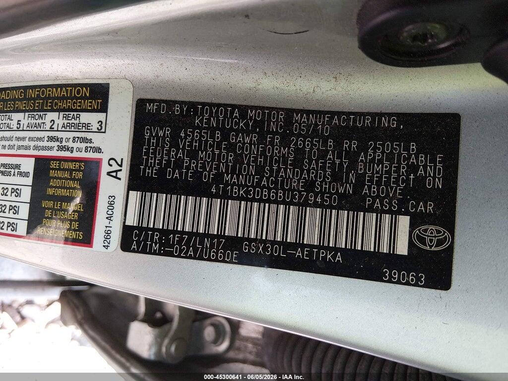 4T1BK3DB6BU379450 2011 TOYOTA AVALON photo no. 9