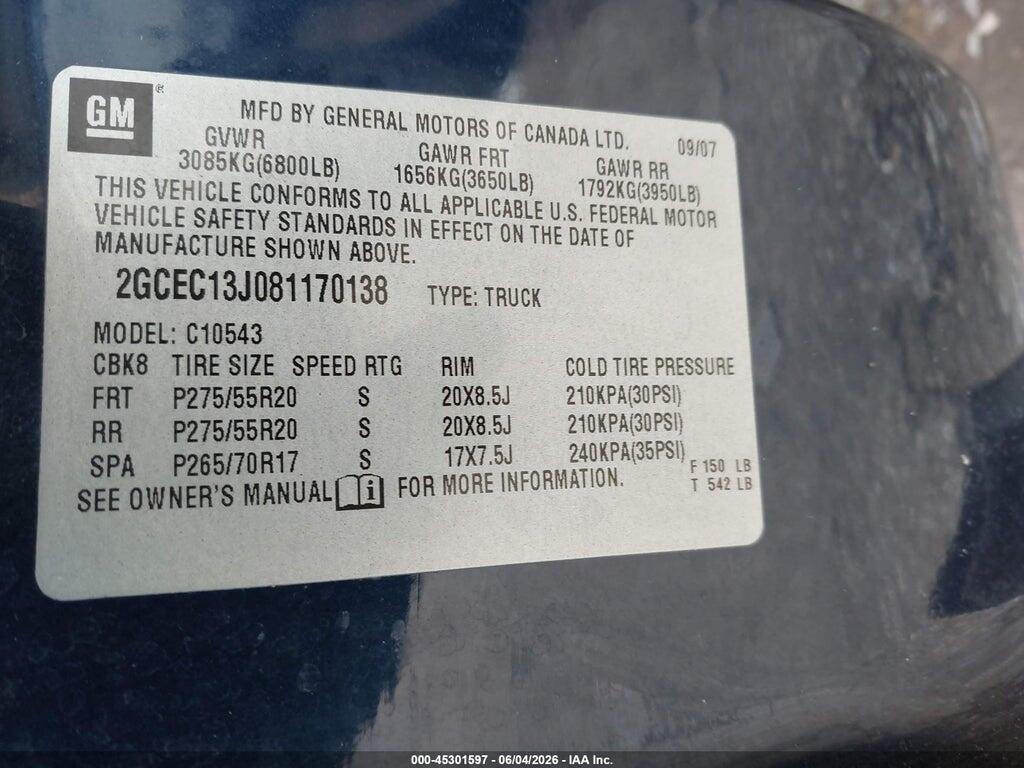 2GCEC13J081170138 2008 CHEVROLET SILVERADO 1500 photo no. 9