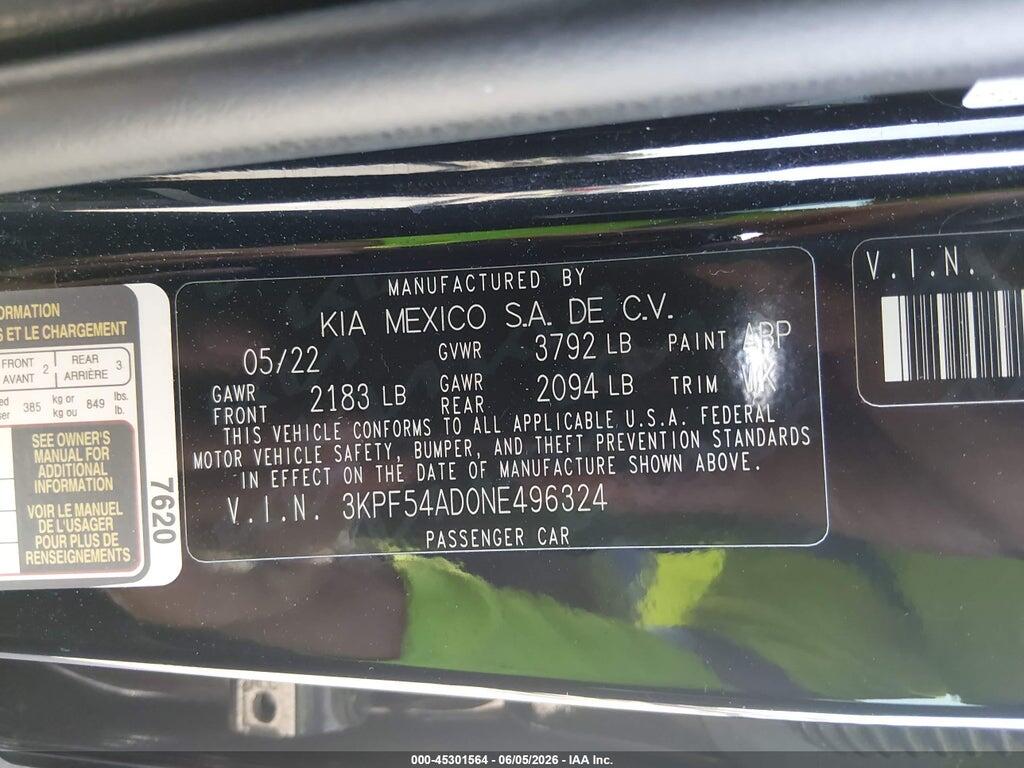 3KPF54AD0NE496324 2022 KIA FORTE photo no. 9