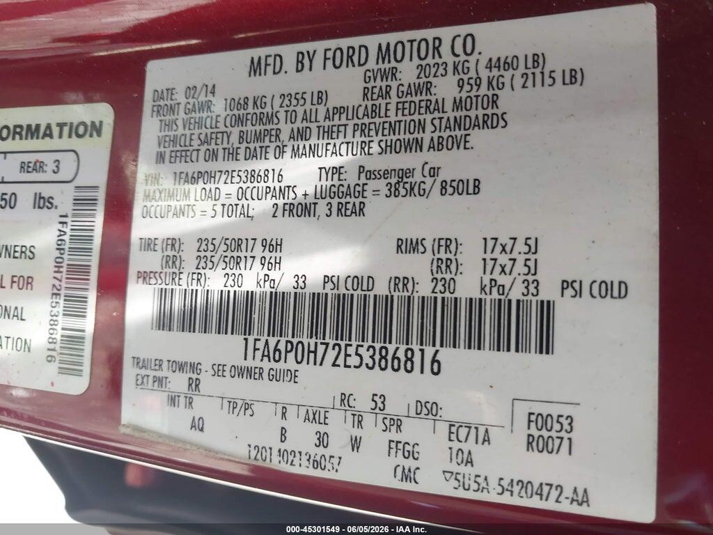 1FA6P0H72E5386816 2014 FORD FUSION photo no. 9