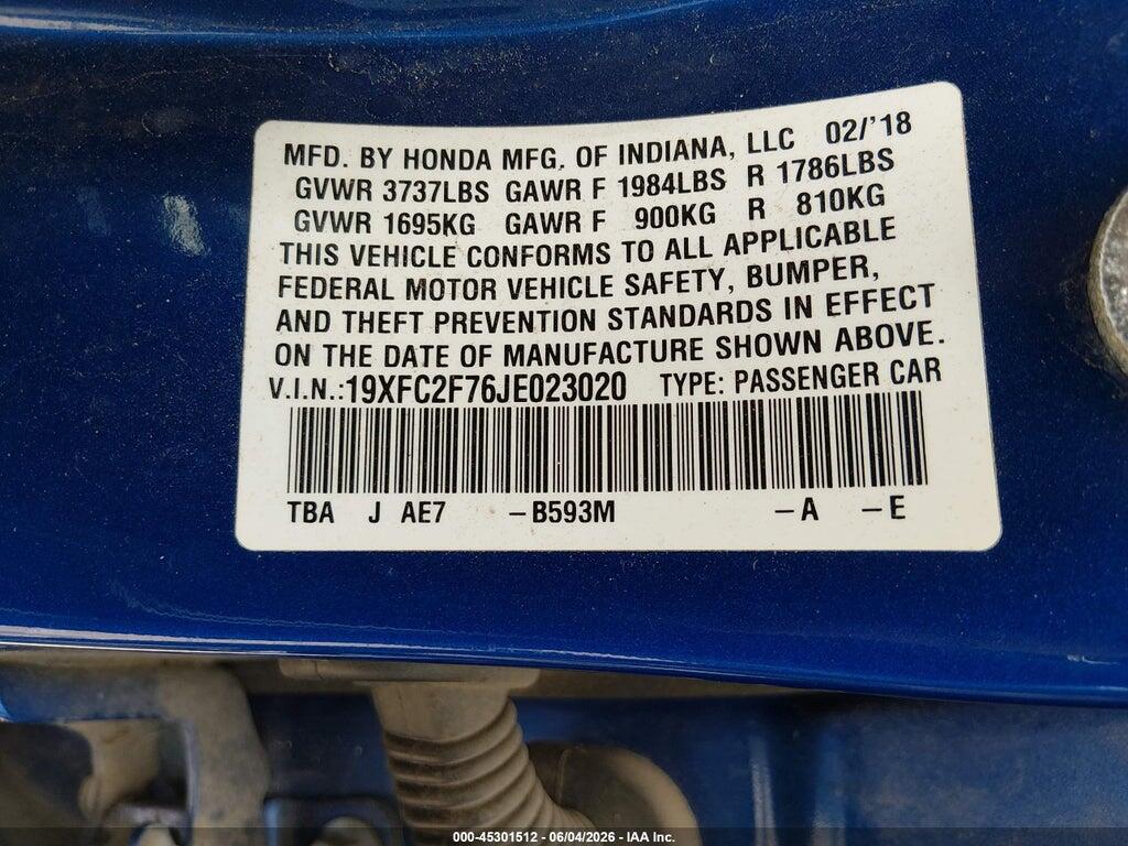 19XFC2F76JE023020 2018 HONDA CIVIC photo no. 9
