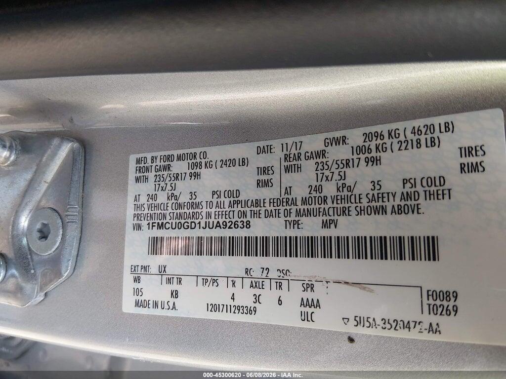 1FMCU0GD1JUA92638 2018 FORD ESCAPE photo no. 9