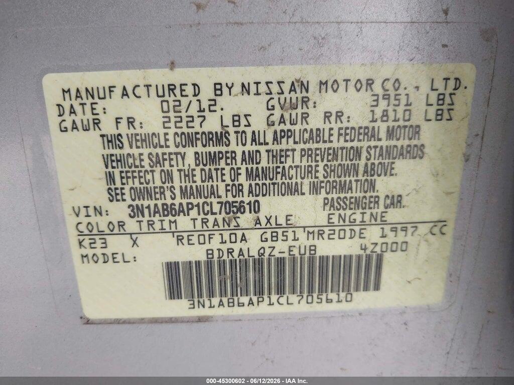 3N1AB6AP1CL705610 2012 NISSAN SENTRA photo no. 9