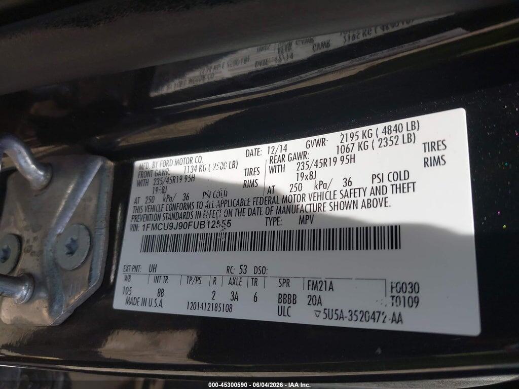1FMCU9J90FUB12555 2015 FORD ESCAPE photo no. 9