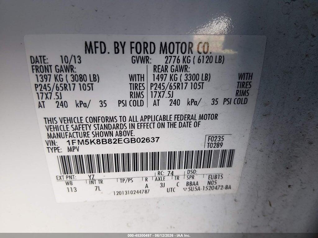 1FM5K8B82EGB02637 2014 FORD EXPLORER photo no. 9