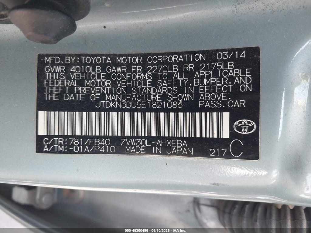JTDKN3DU5E1821086 2014 TOYOTA PRIUS photo no. 9