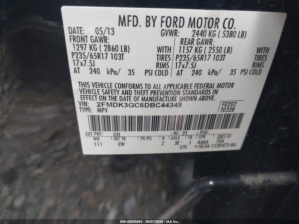 2FMDK3GC6DBC44345 2013 FORD EDGE photo no. 9
