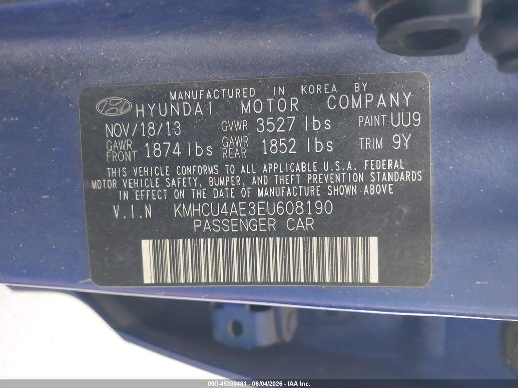 KMHCU4AE3EU608190 2014 HYUNDAI ACCENT photo no. 9