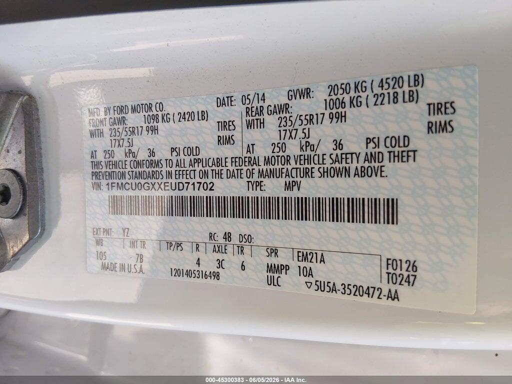 1FMCU0GXXEUD71702 2014 FORD ESCAPE photo no. 9