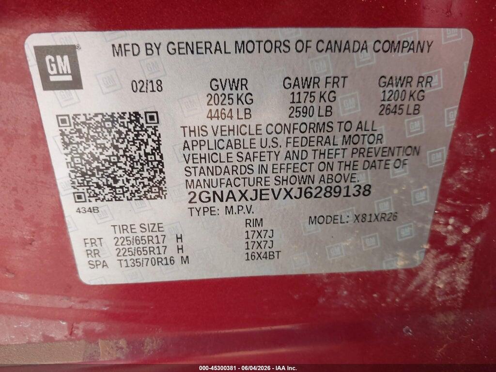 2GNAXJEVXJ6289138 2018 CHEVROLET EQUINOX photo no. 9
