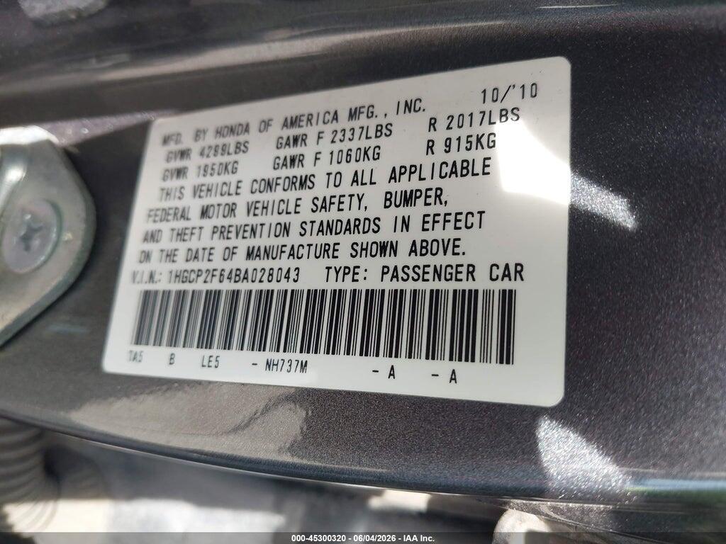 1HGCP2F64BA028043 2011 HONDA ACCORD photo no. 9