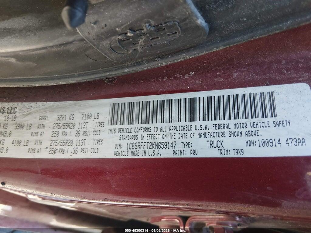 1C6SRFFT2KN659147 2019 RAM 1500 photo no. 9