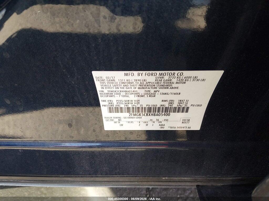 2FMGK5C8XHBA05400 2017 FORD FLEX photo no. 9