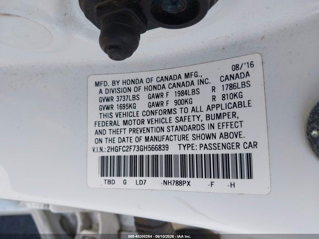 2HGFC2F73GH566839 2016 HONDA CIVIC photo no. 9