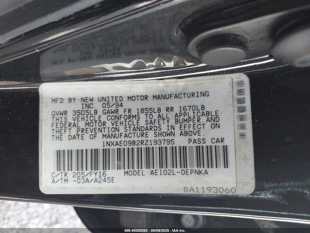 1NXAE09B2RZ193795 1994 TOYOTA COROLLA photo no. 9