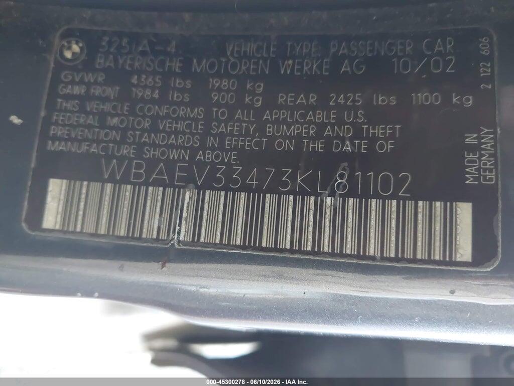 WBAEV33473KL81102 2003 BMW 325I photo no. 9