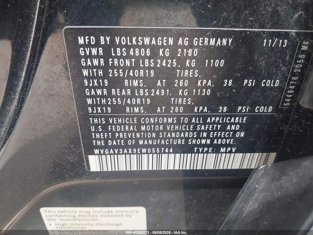 WVGAV3AX9EW055744 2014 VOLKSWAGEN TIGUAN photo no. 9