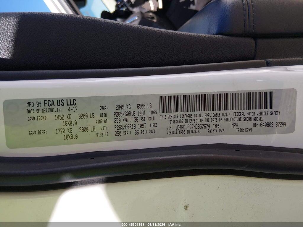 1C4RDJFG7HC857674 2017 DODGE DURANGO photo no. 9