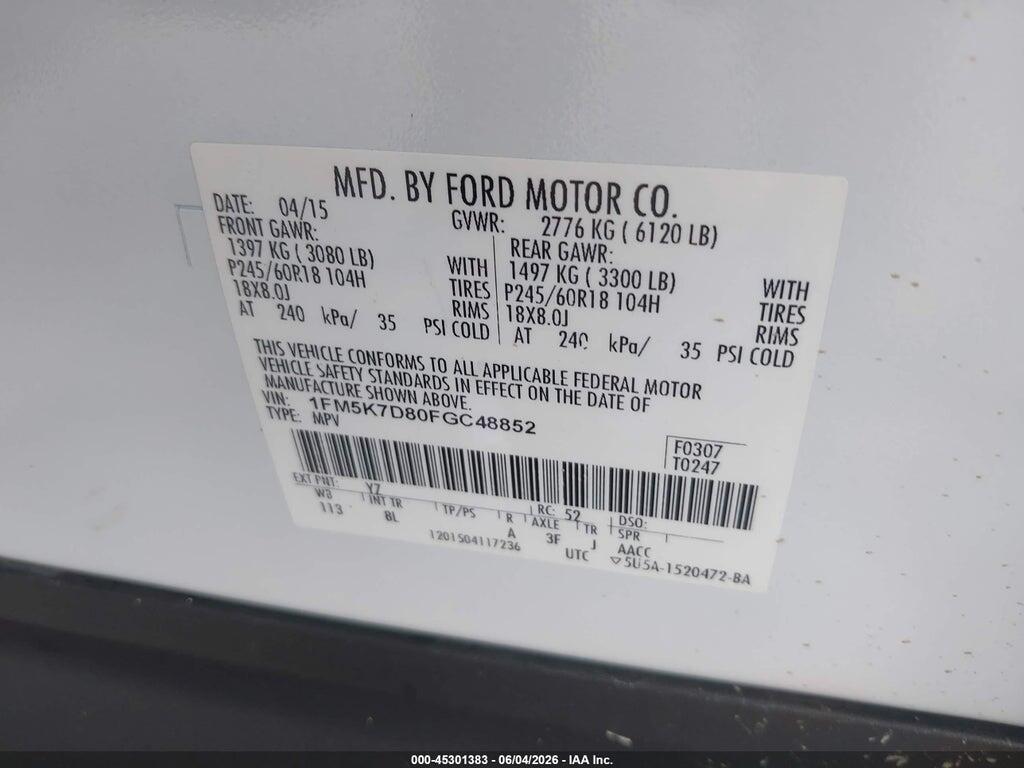 1FM5K7D80FGC48852 2015 FORD EXPLORER photo no. 9