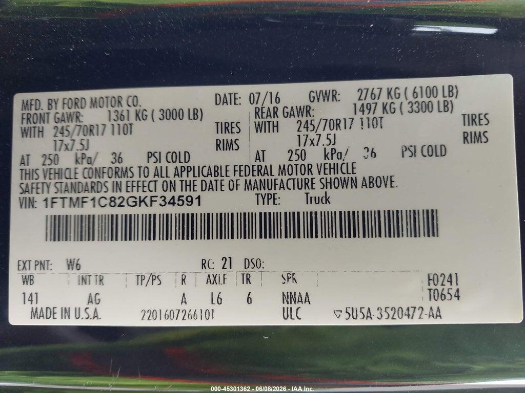 1FTMF1C82GKF34591 2016 FORD F-150 photo no. 9