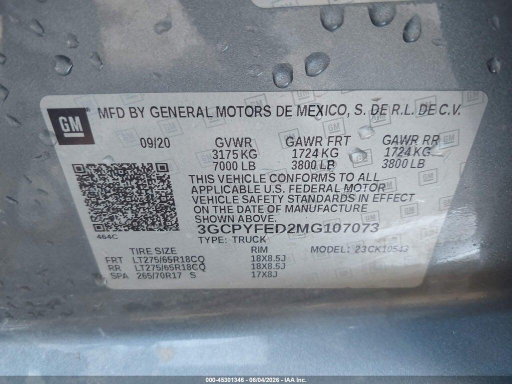 3GCPYFED2MG107073 2021 CHEVROLET SILVERADO 1500 photo no. 9