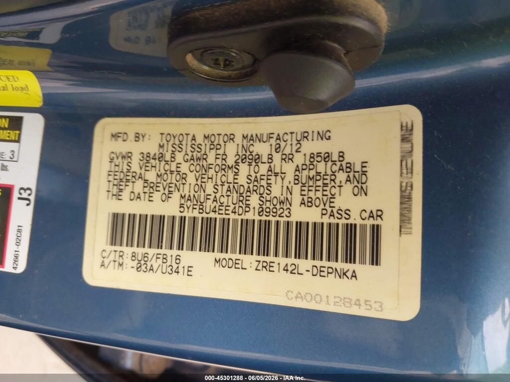 5YFBU4EE4DP109923 2013 TOYOTA COROLLA photo no. 9