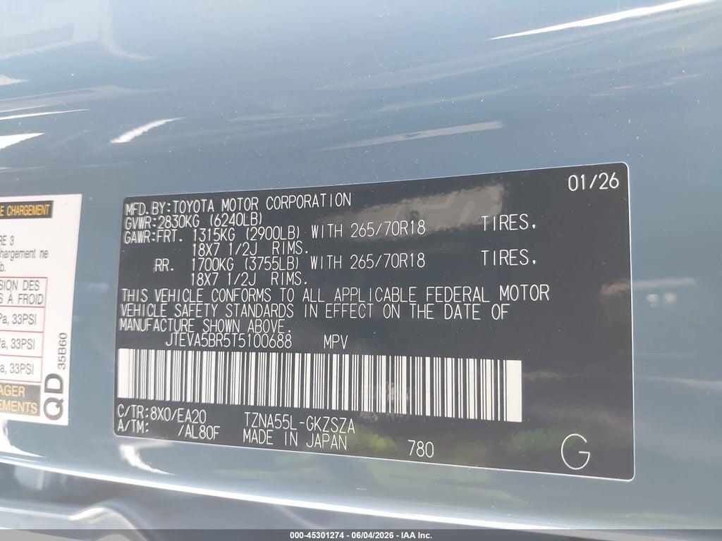 JTEVA5BR5T5100688 2026 TOYOTA 4RUNNER photo no. 9