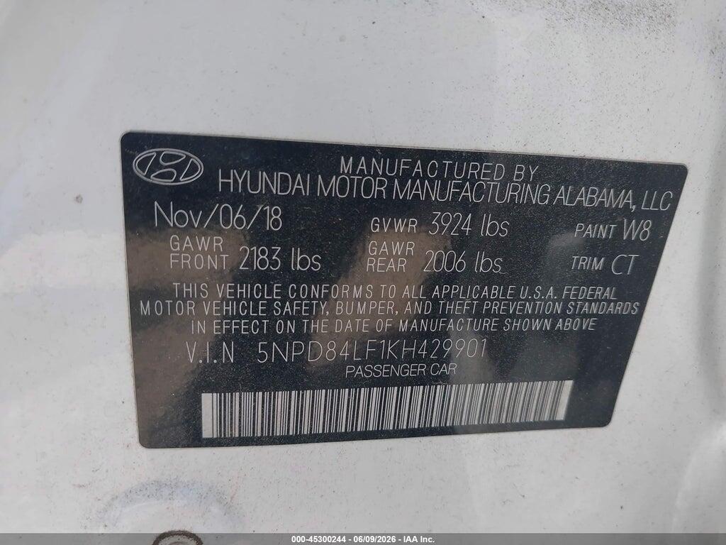 5NPD84LF1KH429901 2019 HYUNDAI ELANTRA photo no. 9