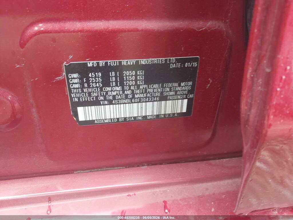 4S3BNBL60F3043346 2015 SUBARU LEGACY photo no. 9