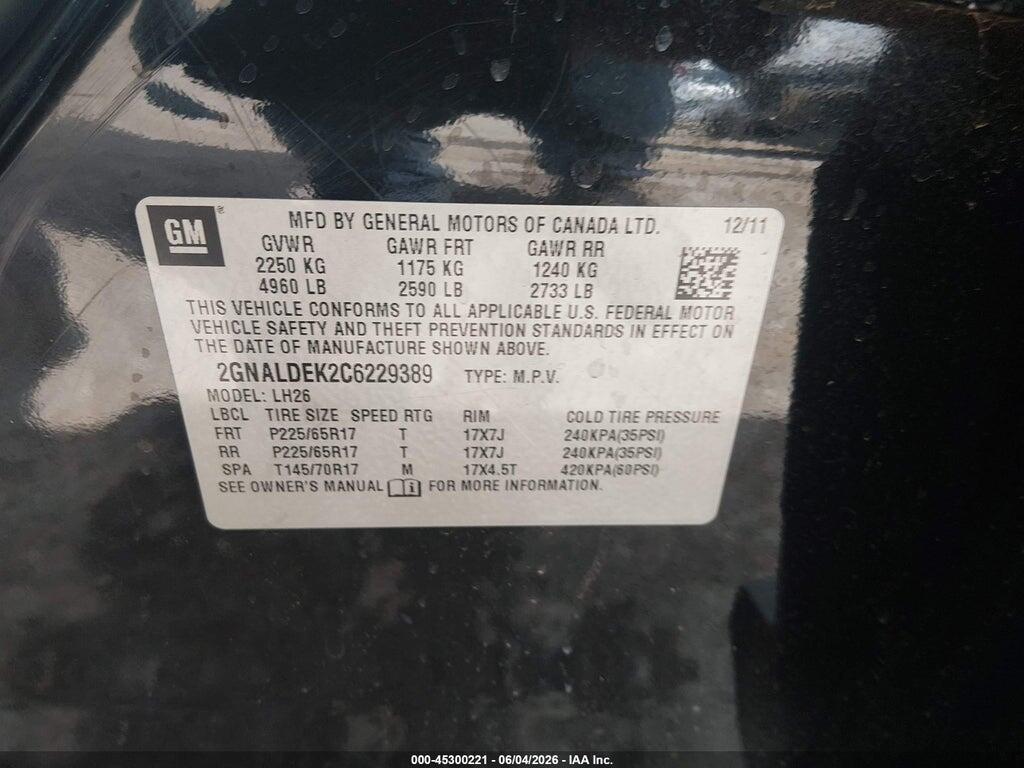 2GNALDEK2C6229389 2012 CHEVROLET EQUINOX photo no. 9