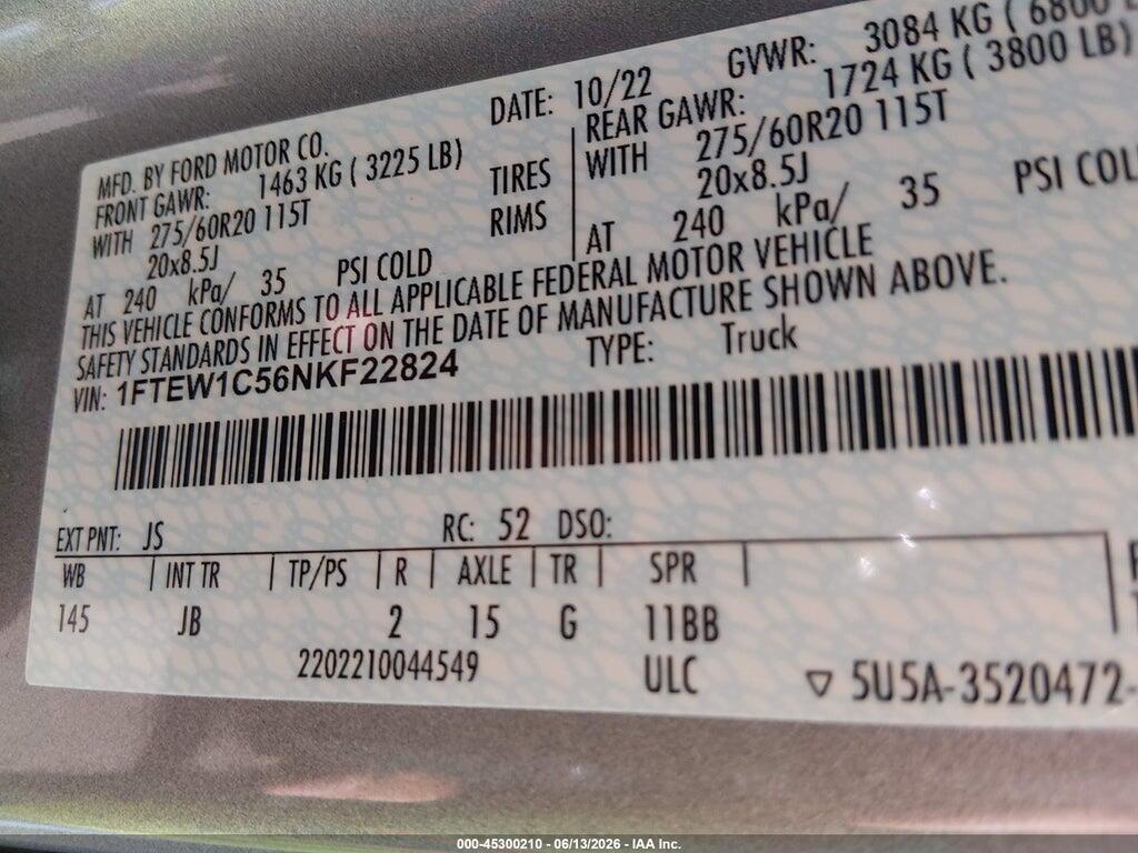 1FTEW1C56NKF22824 2022 FORD F-150 photo no. 9