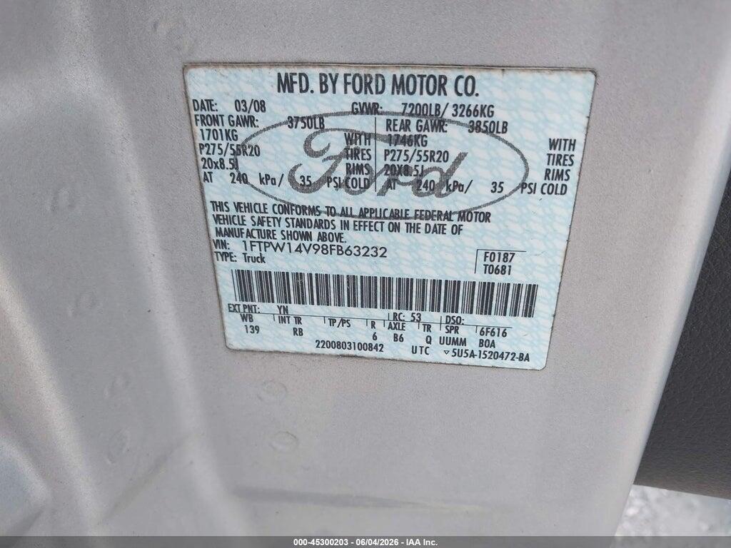 1FTPW14V98FB63232 2008 FORD F-150 photo no. 9