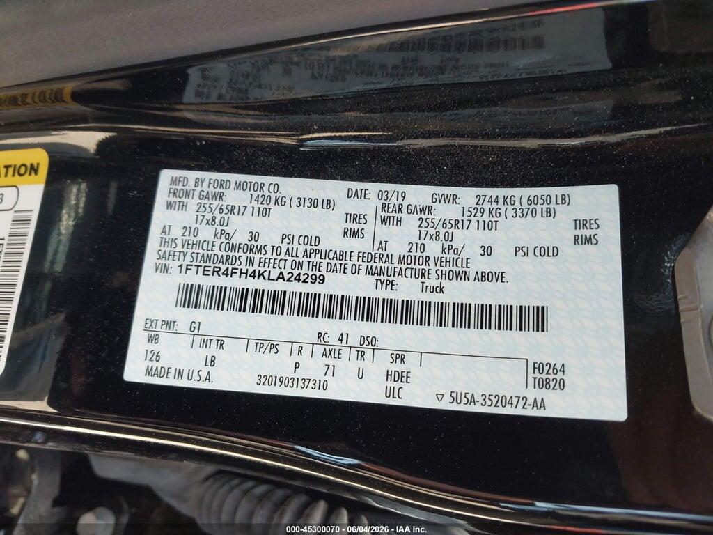 1FTER4FH4KLA24299 2019 FORD RANGER photo no. 9