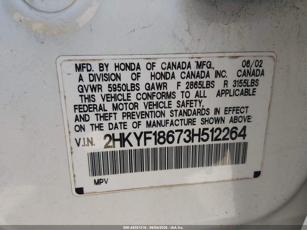 2HKYF18673H512264 2003 HONDA PILOT photo no. 9