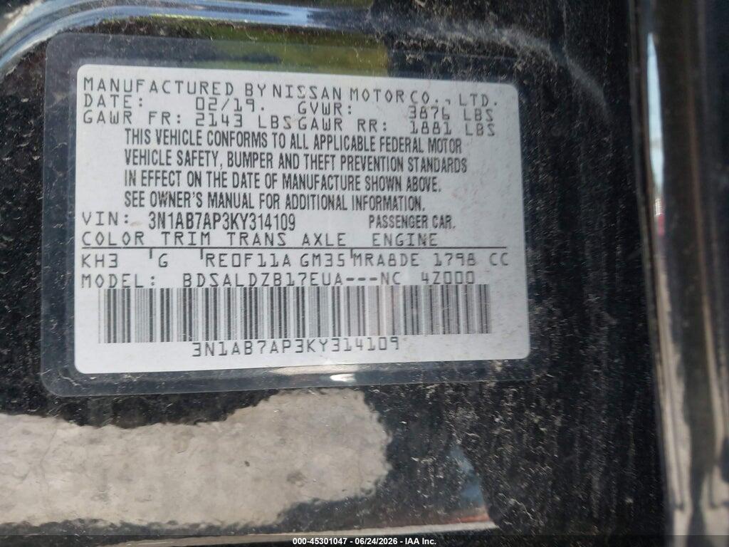 3N1AB7AP3KY314109 2019 NISSAN SENTRA photo no. 9